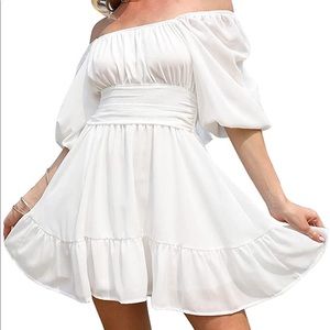 Sleeve Tie Back Dress Ruffled Off Shoulder A-Line Vintage Mini Dress